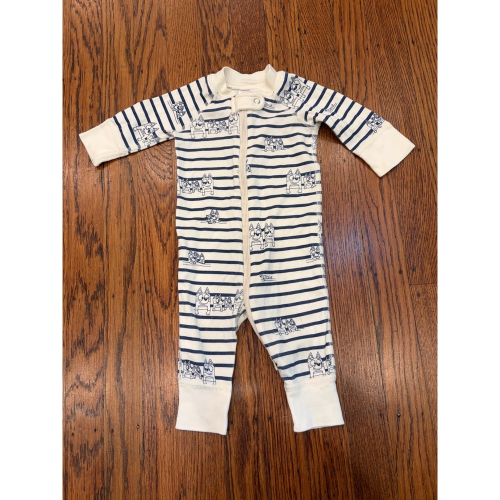 Hanna Andersson Bluey Organic Cotton Sleeper Navy Cream Striped 0-3M 50cm